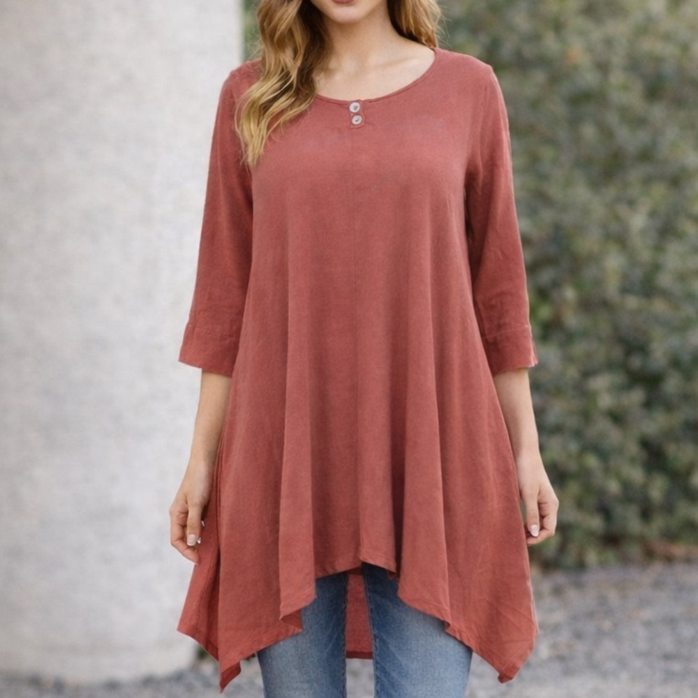 Oh My Gauze Women's Cotton Gauze Tunic Top 3/4 Sleeves Sz 1 (S/M) Oversized Art